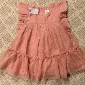 Baby GAP Pink Gold Star Mesh Ruffle Dress, size 12-18 months, NWT